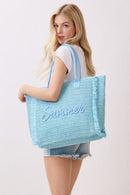 MB0326 Straw Fringe Summer Beach Tote Bag - MiMi Wholesale