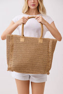 MB0326 Straw Fringe Summer Beach Tote Bag - MiMi Wholesale