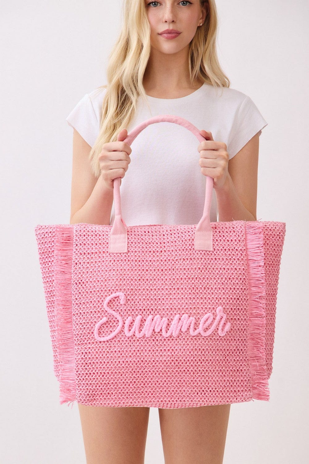MB0326 Straw Fringe Summer Beach Tote Bag - MiMi Wholesale
