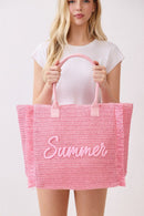 MB0326 Straw Fringe Summer Beach Tote Bag - MiMi Wholesale