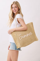 MB0326 Straw Fringe Summer Beach Tote Bag - MiMi Wholesale