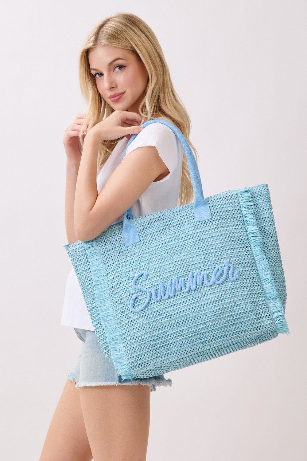 MB0326 Straw Fringe Summer Beach Tote Bag - MiMi Wholesale