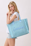 MB0326 Straw Fringe Summer Beach Tote Bag - MiMi Wholesale