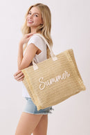 MB0326 Straw Fringe Summer Beach Tote Bag - MiMi Wholesale