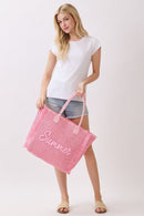 MB0326 Straw Fringe Summer Beach Tote Bag - MiMi Wholesale