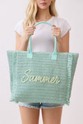 MB0326 Straw Fringe Summer Beach Tote Bag - MiMi Wholesale