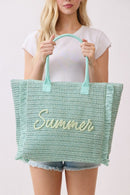 MB0326 Straw Fringe Summer Beach Tote Bag - MiMi Wholesale