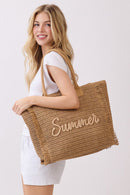 MB0326 Straw Fringe Summer Beach Tote Bag - MiMi Wholesale