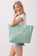 MB0326 Straw Fringe Summer Beach Tote Bag - MiMi Wholesale