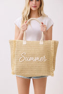 MB0326 Straw Fringe Summer Beach Tote Bag - MiMi Wholesale