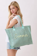 MB0326 Straw Fringe Summer Beach Tote Bag - MiMi Wholesale