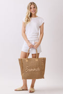 MB0326 Straw Fringe Summer Beach Tote Bag - MiMi Wholesale