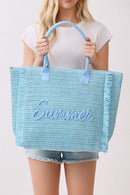 MB0326 Straw Fringe Summer Beach Tote Bag - MiMi Wholesale