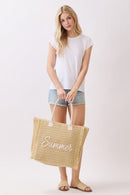 MB0326 Straw Fringe Summer Beach Tote Bag - MiMi Wholesale