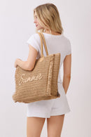 MB0326 Straw Fringe Summer Beach Tote Bag - MiMi Wholesale