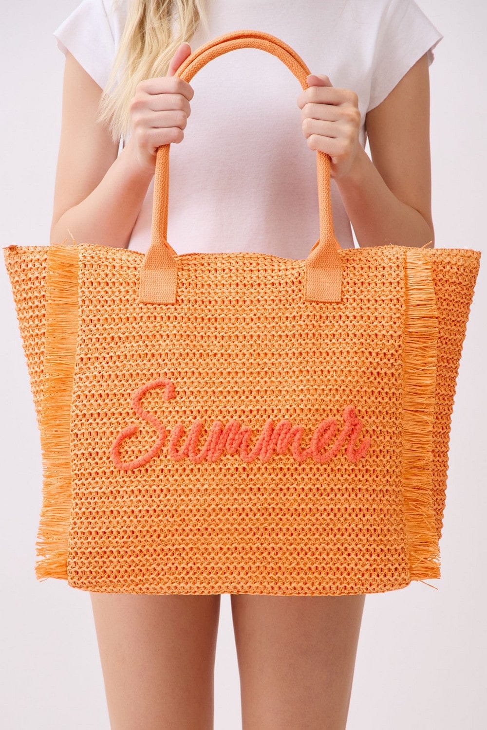 MB0326 Straw Fringe Summer Beach Tote Bag - MiMi Wholesale