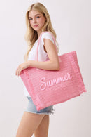 MB0326 Straw Fringe Summer Beach Tote Bag - MiMi Wholesale