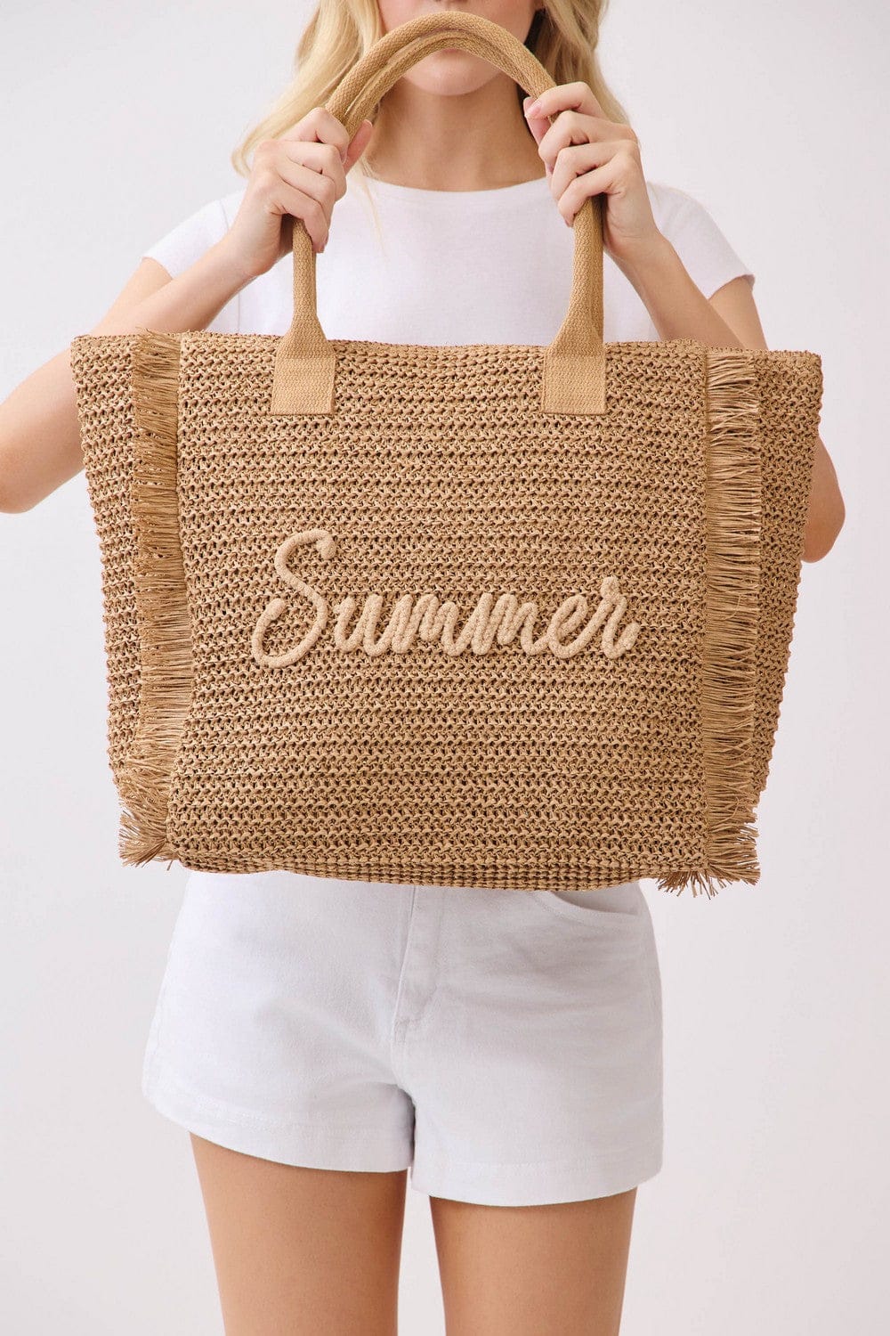 MB0326 Straw Fringe Summer Beach Tote Bag - MiMi Wholesale
