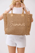 MB0326 Straw Fringe Summer Beach Tote Bag - MiMi Wholesale