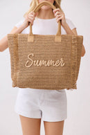 MB0326 Straw Fringe Summer Beach Tote Bag - MiMi Wholesale