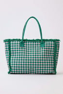 MB0327 Gingham Terry Cloth Fringe Beach Tote Bag - MiMi Wholesale