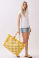 MB0327 Gingham Terry Cloth Fringe Beach Tote Bag - MiMi Wholesale