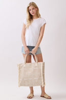 MB0328 Boho Geometric Elephant Print Fringe Beach Tote Bag - MiMi Wholesale