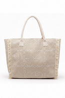 MB0328 Boho Geometric Elephant Print Fringe Beach Tote Bag - MiMi Wholesale