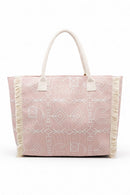 MB0328 Boho Geometric Elephant Print Fringe Beach Tote Bag - MiMi Wholesale