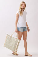 MB0328 Boho Geometric Elephant Print Fringe Beach Tote Bag - MiMi Wholesale
