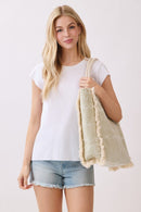 MB0328 Boho Geometric Elephant Print Fringe Beach Tote Bag - MiMi Wholesale