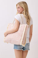 MB0328 Boho Geometric Elephant Print Fringe Beach Tote Bag - MiMi Wholesale