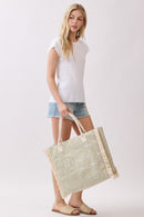 MB0328 Boho Geometric Elephant Print Fringe Beach Tote Bag - MiMi Wholesale