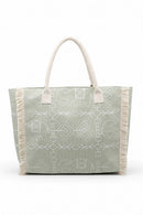 MB0328 Boho Geometric Elephant Print Fringe Beach Tote Bag - MiMi Wholesale