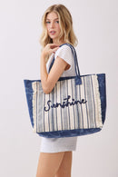 MB0329 Vintage Sunshine Strip Fringe Beach Tote Bag - MiMi Wholesale