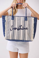 MB0329 Vintage Sunshine Strip Fringe Beach Tote Bag - MiMi Wholesale