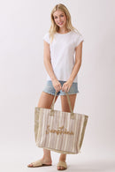 MB0329 Vintage Sunshine Strip Fringe Beach Tote Bag - MiMi Wholesale