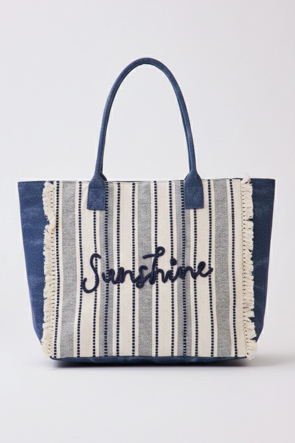 MB0329 Vintage Sunshine Strip Fringe Beach Tote Bag - MiMi Wholesale