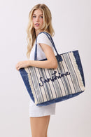 MB0329 Vintage Sunshine Strip Fringe Beach Tote Bag - MiMi Wholesale