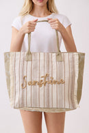 MB0329 Vintage Sunshine Strip Fringe Beach Tote Bag - MiMi Wholesale