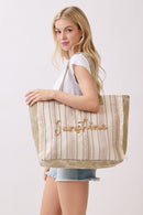 MB0329 Vintage Sunshine Strip Fringe Beach Tote Bag - MiMi Wholesale