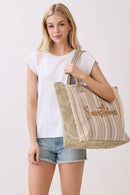 MB0329 Vintage Sunshine Strip Fringe Beach Tote Bag - MiMi Wholesale