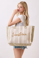 MB0329 Vintage Sunshine Strip Fringe Beach Tote Bag - MiMi Wholesale