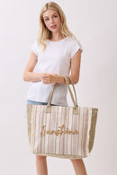 MB0329 Vintage Sunshine Strip Fringe Beach Tote Bag - MiMi Wholesale