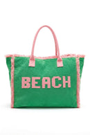MB0330 Terry Cloth Fringe Beach Tote Bag - MiMi Wholesale