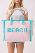 MB0330 Terry Cloth Fringe Beach Tote Bag - MiMi Wholesale