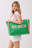MB0330 Terry Cloth Fringe Beach Tote Bag - MiMi Wholesale