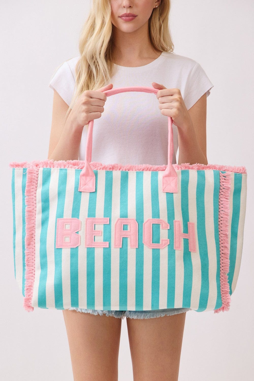 MB0331 Striped Terry Cloth Beach Tote Bag - MiMi Wholesale
