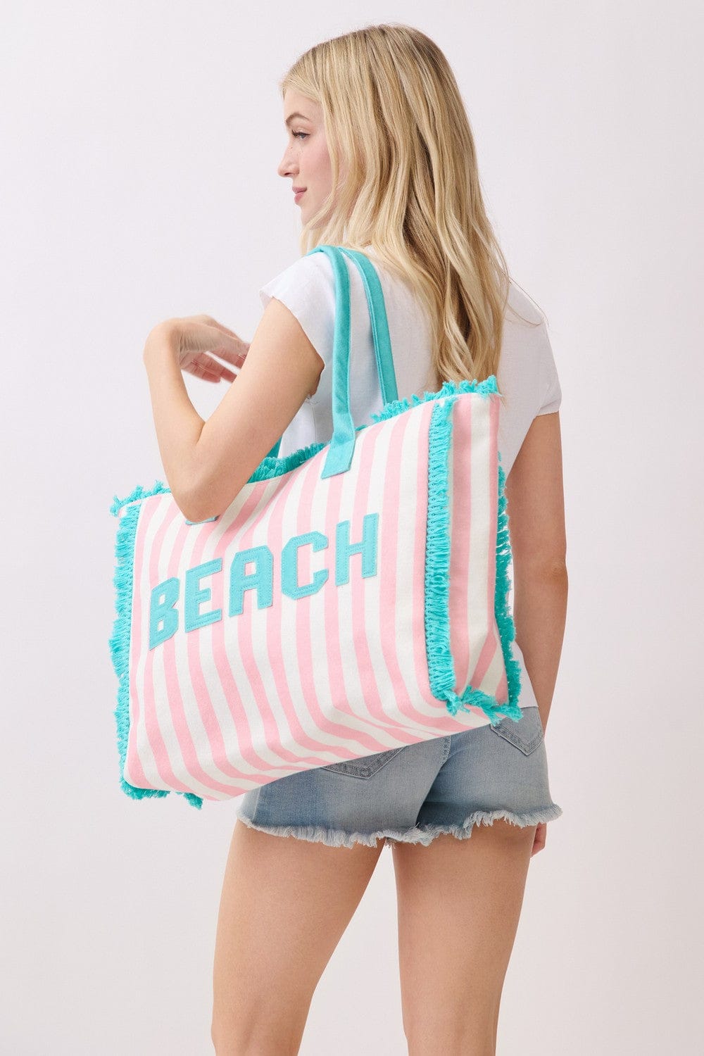 MB0331 Striped Terry Cloth Beach Tote Bag - MiMi Wholesale