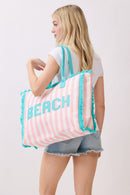 MB0331 Striped Terry Cloth Beach Tote Bag - MiMi Wholesale